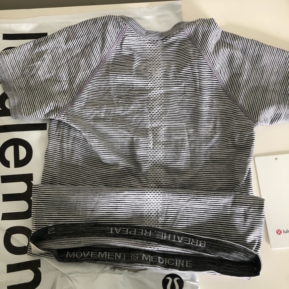 lululemon swiftly tech. size 2. in a grey and white stripes color. - Picture 2 of 4